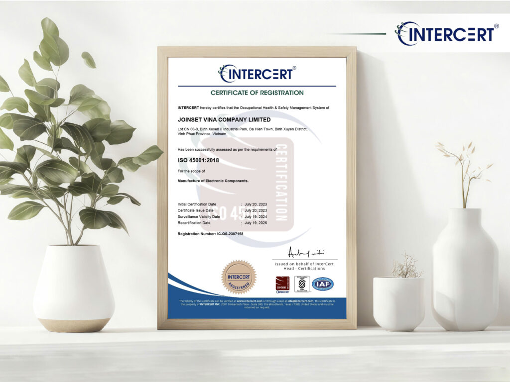 Intercert chứng nhận ISO 45001 cho Công ty TNHH Joinset Vina