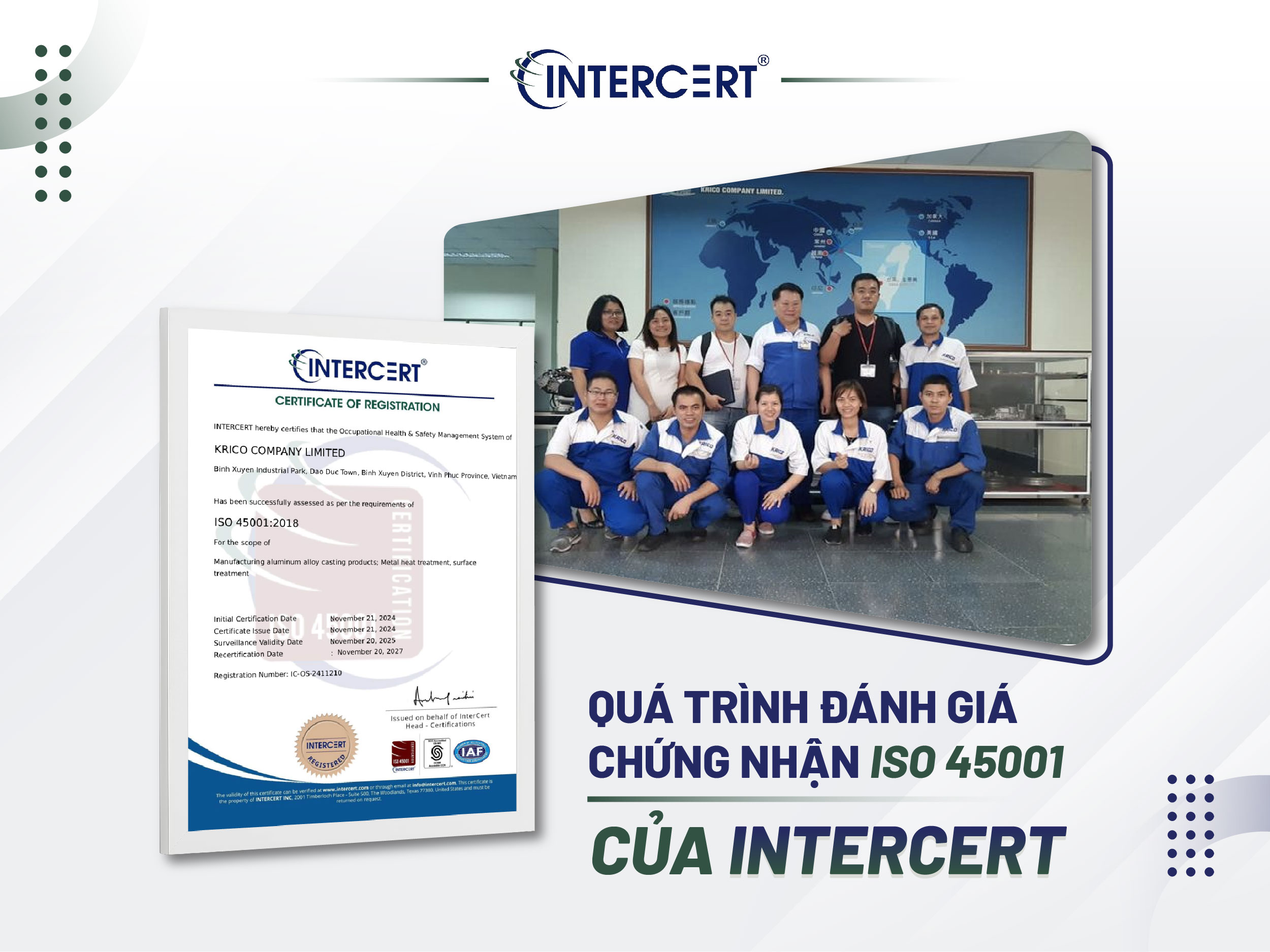 Intercert cấp chứng chỉ ISO 45001 cho Công ty TNHH Krico