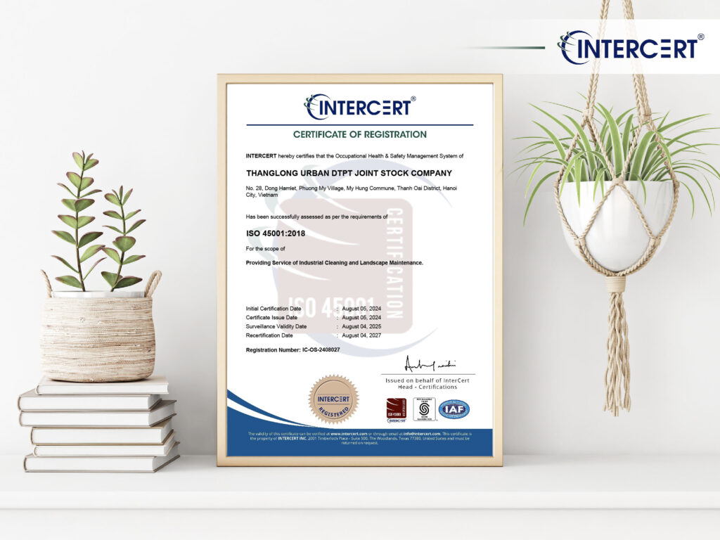 Intercert chứng nhận ISO 45001 cho Công ty CP Đầu tư Phát triển Đô thị Thăng Long