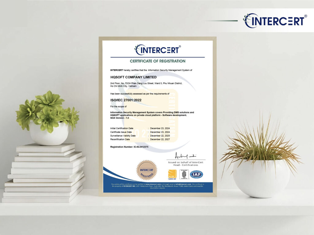 Intercert cấp chứng chỉ ISO 27001 cho Công ty TNHH HQSOFT