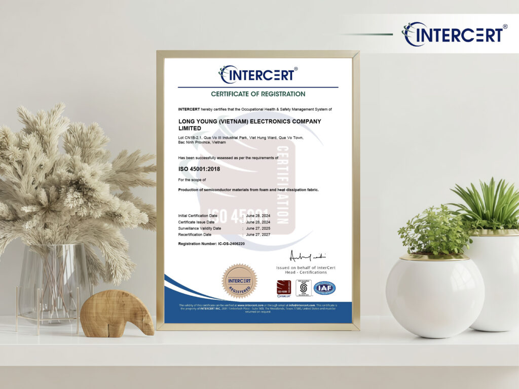 Intercert cấp chứng chỉ ISO 45001 cho Công ty TNHH Long Young Electronics (Việt Nam)
